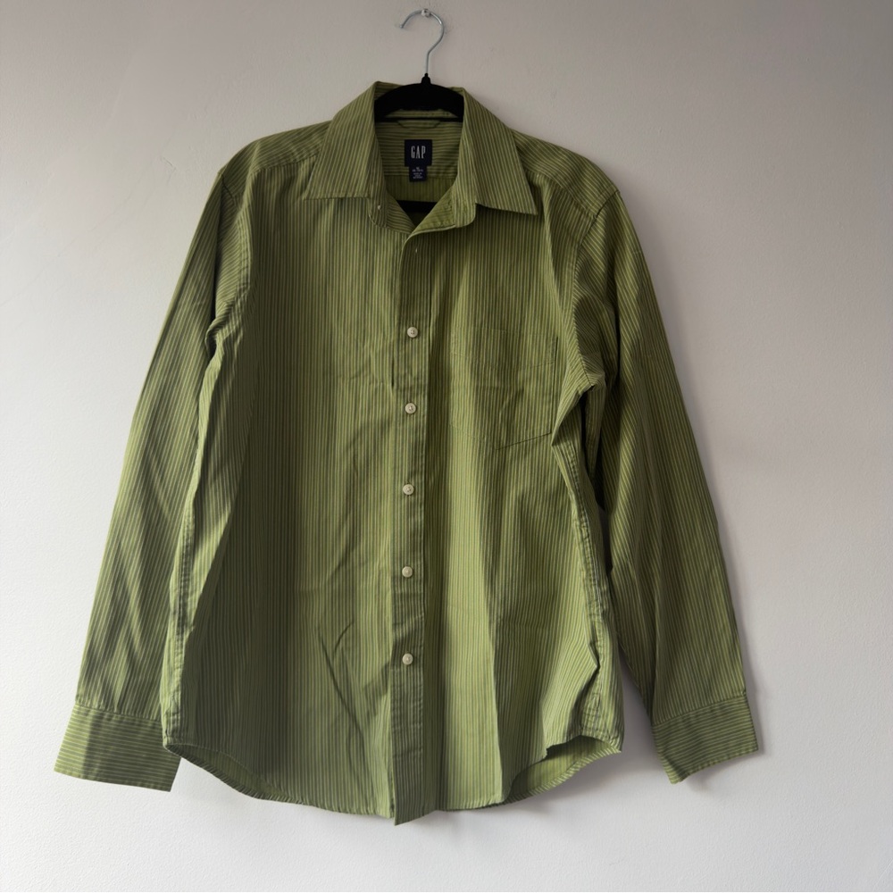 GAP Olive Green Pinstripe Button-Down Shirt